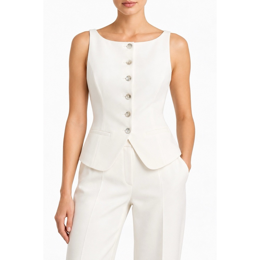Cinq a Sept Lemonis Vest L Ivory White Button Front Tailored Waistcoat $295